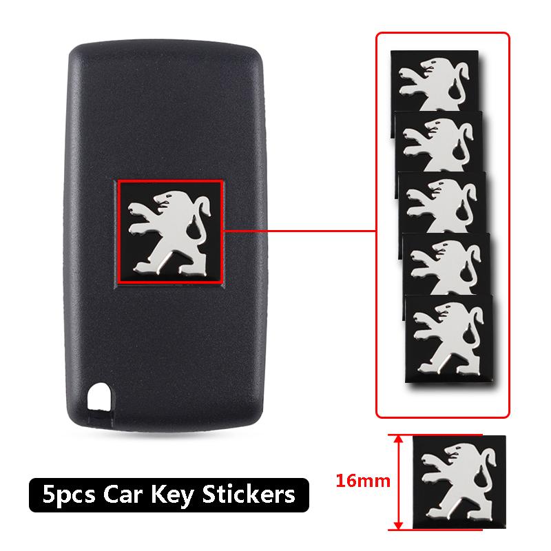 5Pcs Aluminium Metal Car Key Emblem Stickers For Peugeot 206 307 308 207 3008 208 407 508 2008 5008 301 406 408 607 4008 Rifter