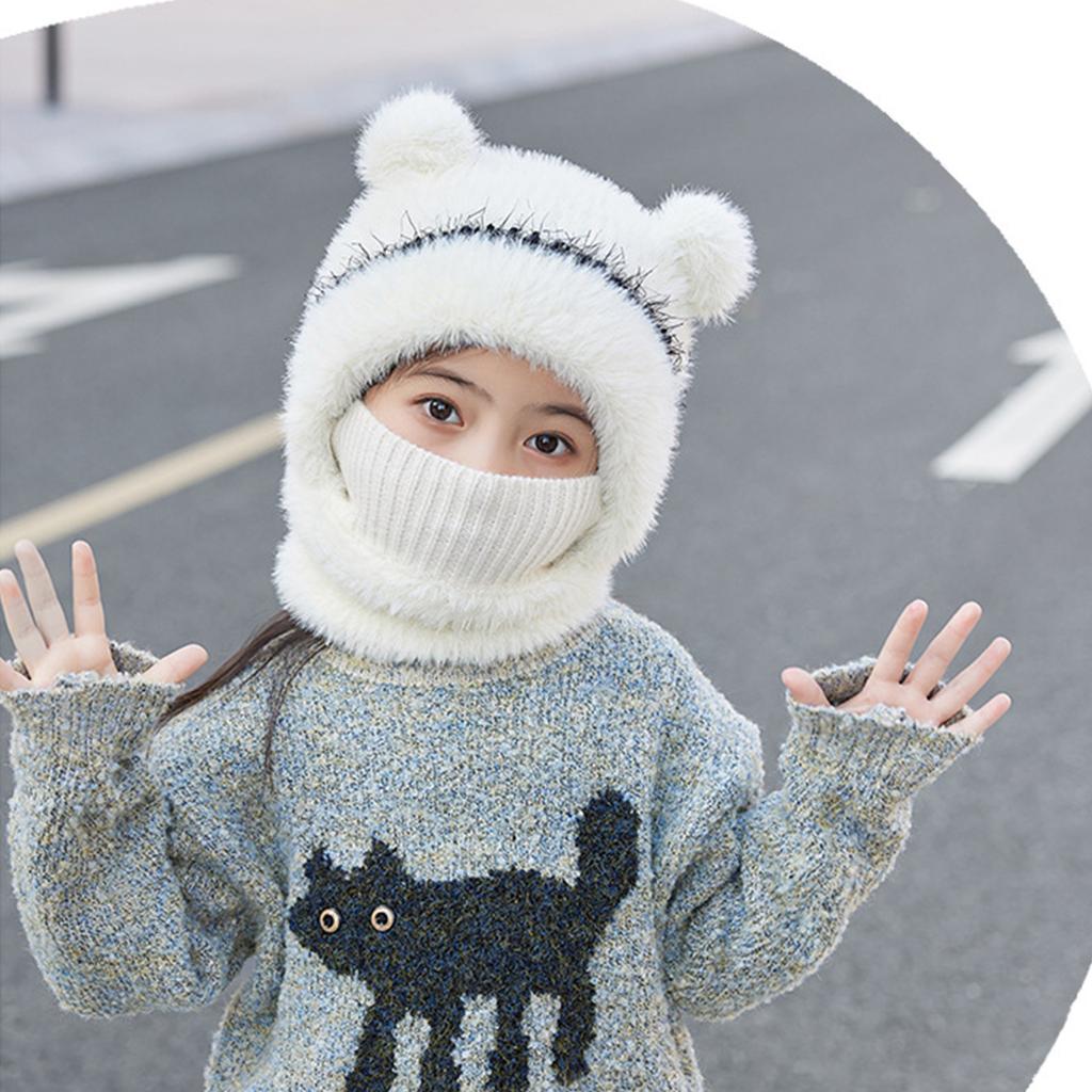 Children's Windproof Hat Scarf with Face Cover Part Cosy Pompom Beanie for Little Boys & Girls Winter Outdoor Essential