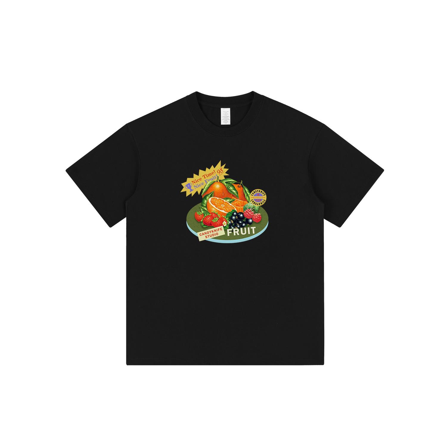 

Retro Japanese Fruit Print Cotton Crew Neck Loose Short Sleeve T-shirt S