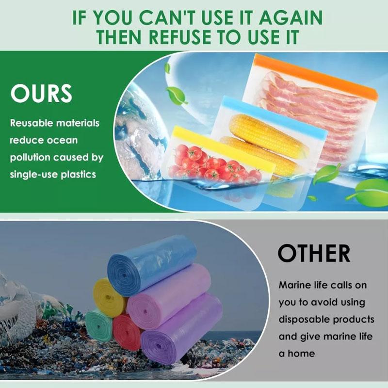 20PCS Reusable Thick Silicone Food Storage Bags Zip Lock Freezer Bag Leak Proof