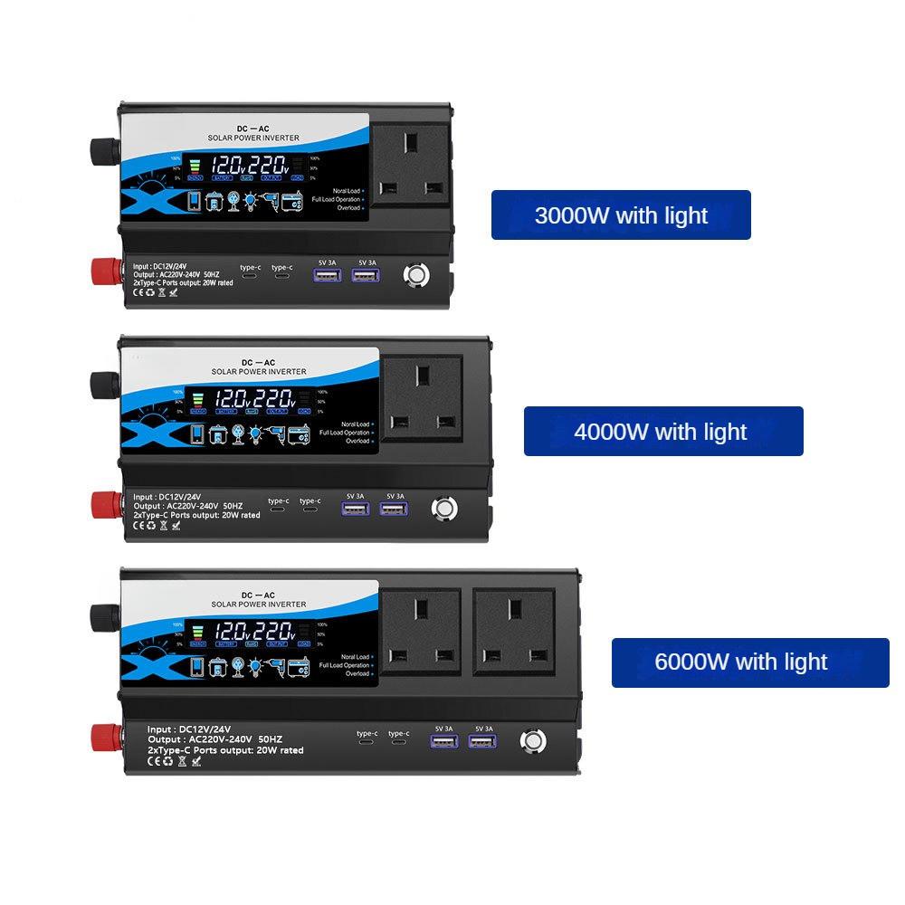3000W/4000W/6000W Inversor de Carro Portátil de Alta Potência Conversor de Energia Inversor de Energia com Display Inteligente e Luzes