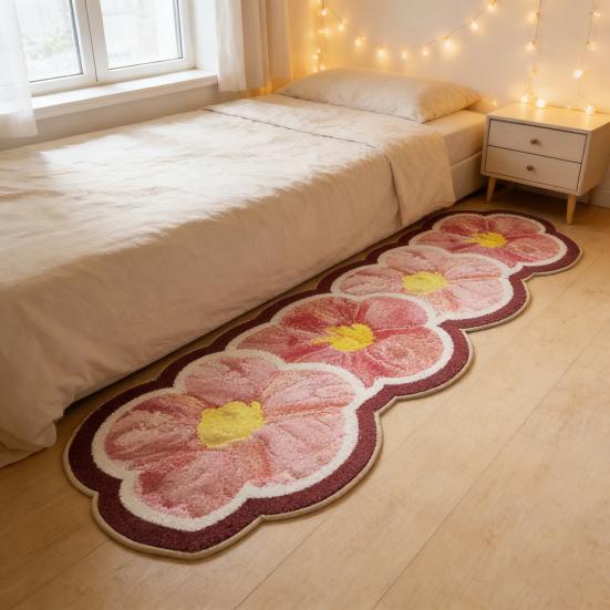 Blumen-Teppichboden aus Kunstkaschmir, rutschfest, waschbar, saugfähig, Plüsch, florale Bodenmatte, Dekoration für Wohnzimmer, Schlafzimmer, Badezimmer