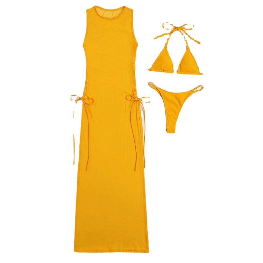 2023 Swimsuit Women's Split Three-point Solid Mesh Three-piece Bikini