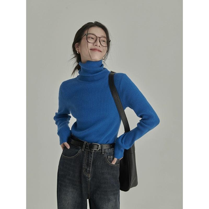 turtleneck long-sleeved knitted sweater women's autumn and winter top fashionable basic sweater solid color inner bottoming shirt