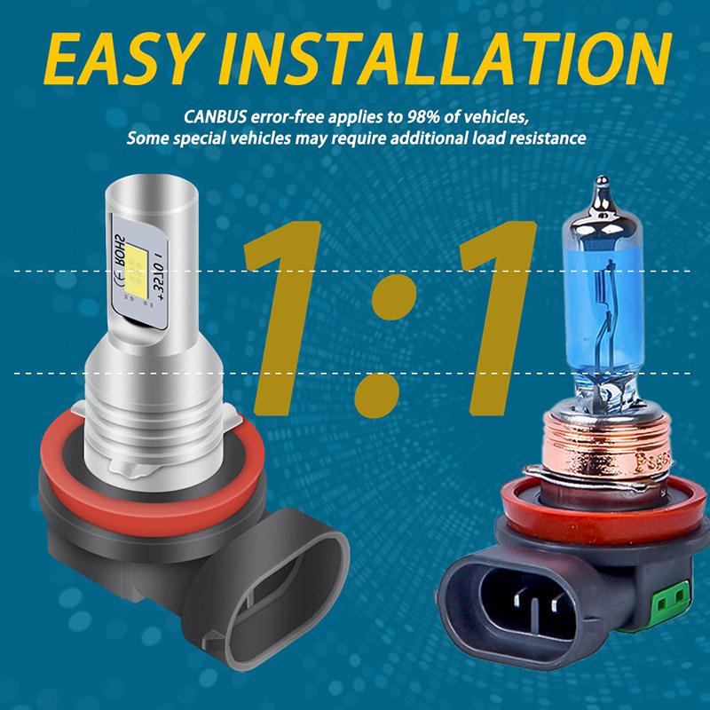 2pcs H7 H1 H8 H9 H11 9005 9006 LED Bulbs HB3 HB4 CSP LED Super Bright Headlight DRL Lamp 6000K White