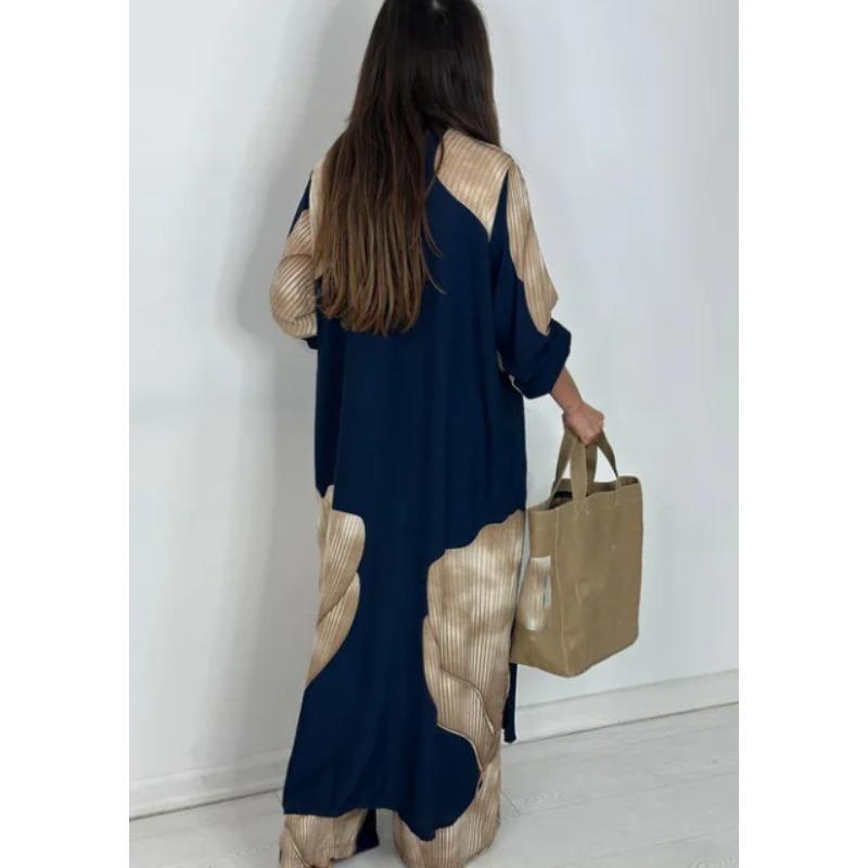 Set Elegante Primavera Estate Moda Stampata Camicia Lunga Pantaloni a Gamba Larga Completo Casual Lento Oversize Set Donna