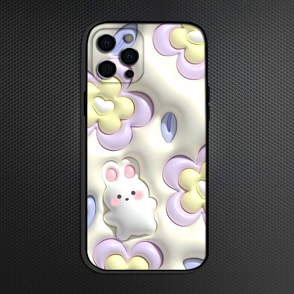 Kawaii Rabbit Phone Case For iPhone 16,15,14,13,12,11 Plus,Pro Max, Others Soft Black Cover