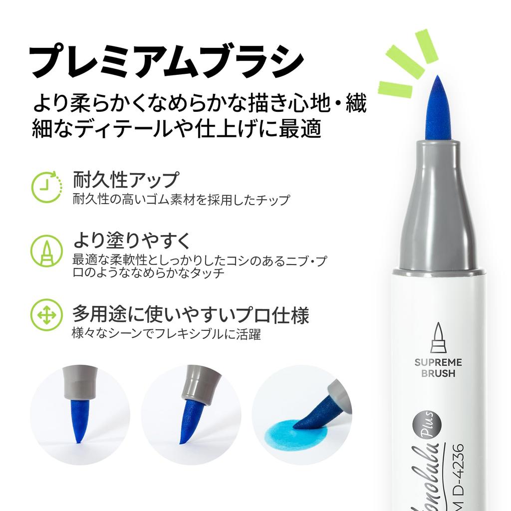 Ohuhu Premium Brush Bold Illustration 36 Basic Professional Marker Pen Includes One Blender Honolulu Plus Series & Markers, Colors, Brush-Type Set,