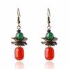 Red Green Stone Earrings For Women Vintage Copper Alloy Flower Earrings Fashion Jewelry Simple Earring Female