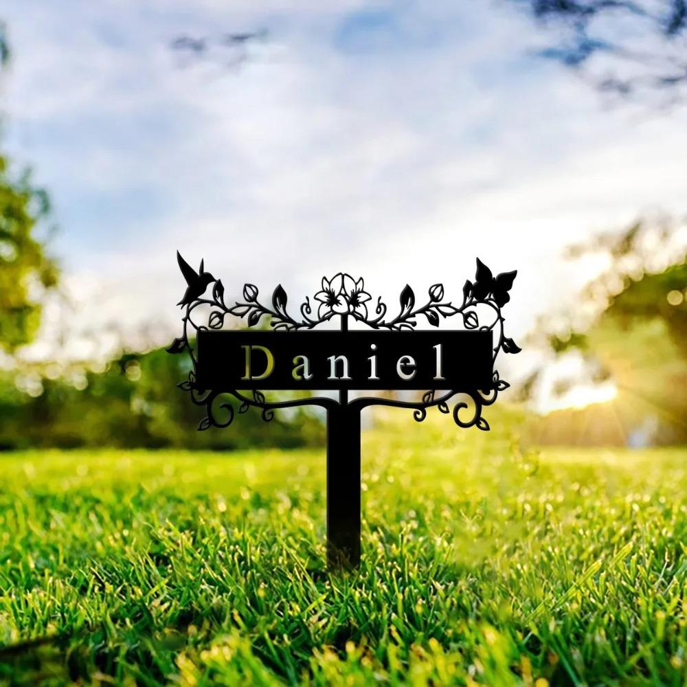 Metal Garden Sign with Stake, Flowers Bird Design, Personalized Yard Art, Grandmother Gift