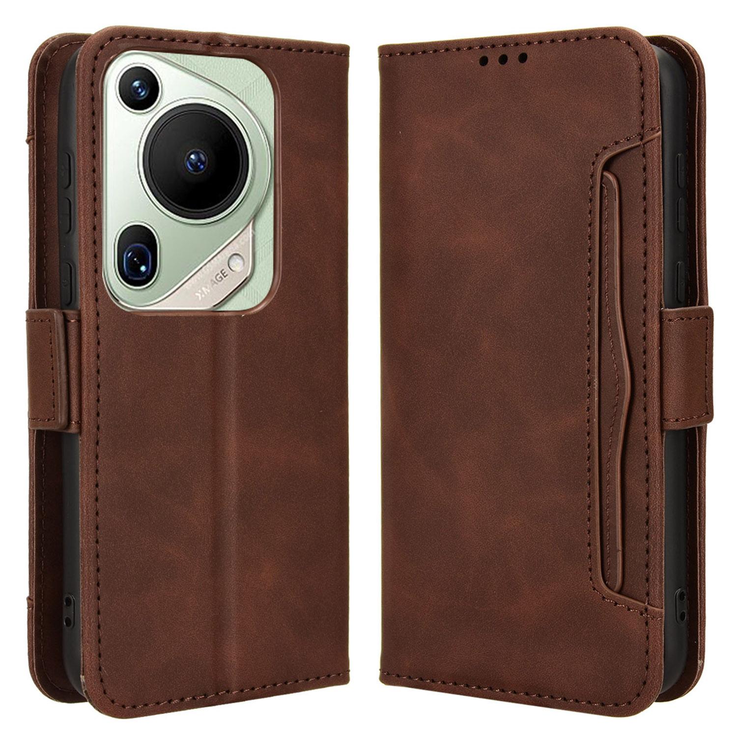 

For Huawei Pura 70 Pro/70 Pro+/70 Ultra Leather Case Multiple Card Slots Phone Cover Brown