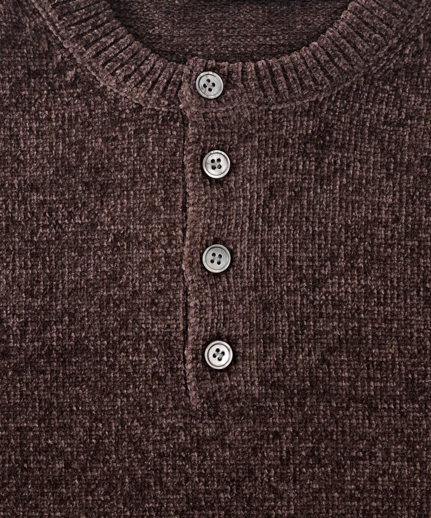ANALOG MOOD Velour Refined Henley Neck Round Knit (Brown)