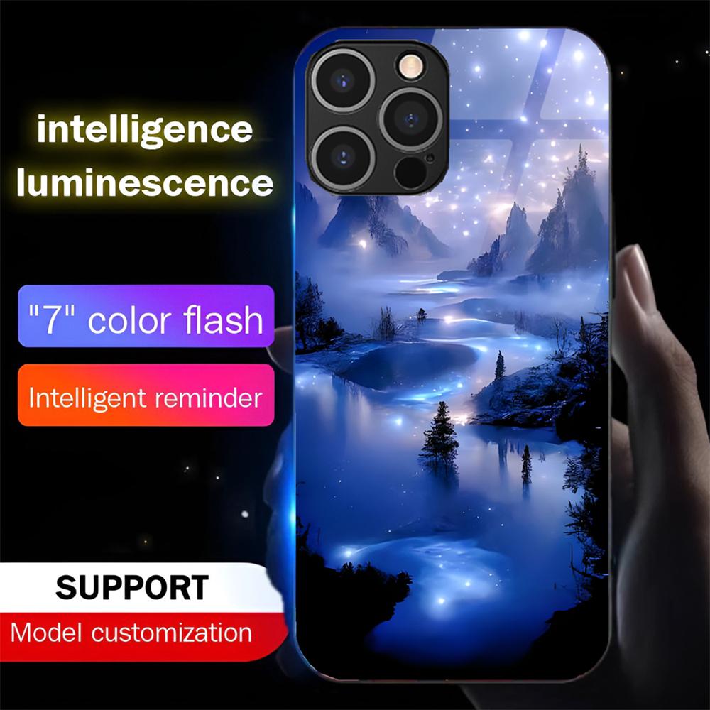 Aurora Lake Sound Control LED Glowing Case – Luminous Glass Cover for IPhone Samsung