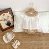 Summer new 0-3 year old baby clothing, fashionable baby girl set, flower embroidery short sleeved top, bread pants