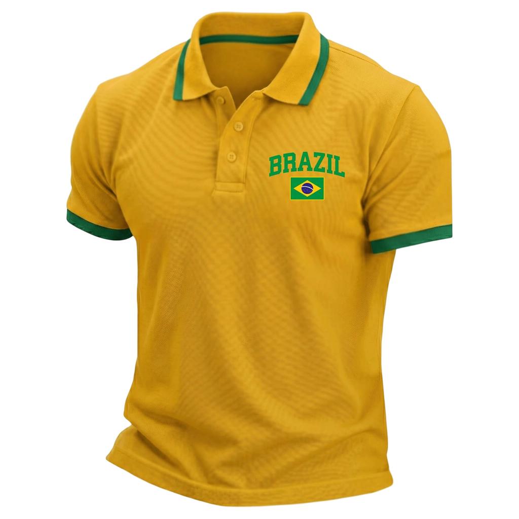Men's Polo Shirt Button Collar Short Sleeve Casual Fit Lightweight Breathable Fabric Classic Design