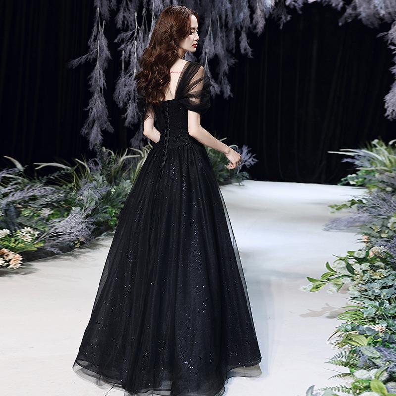 Black banquet evening dress 1011 new summer temperament niche light luxury catwalk dress party host dress