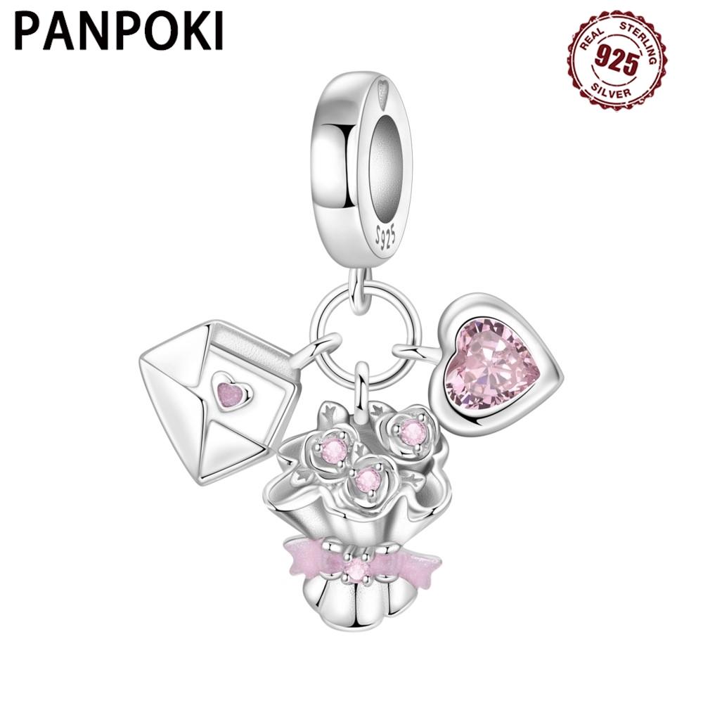 Panpoki Copper Pink Love Confession Pendants Charm Bead Fits Bracelet DoItYourself Party Trendy Gift Jewellery Accessory