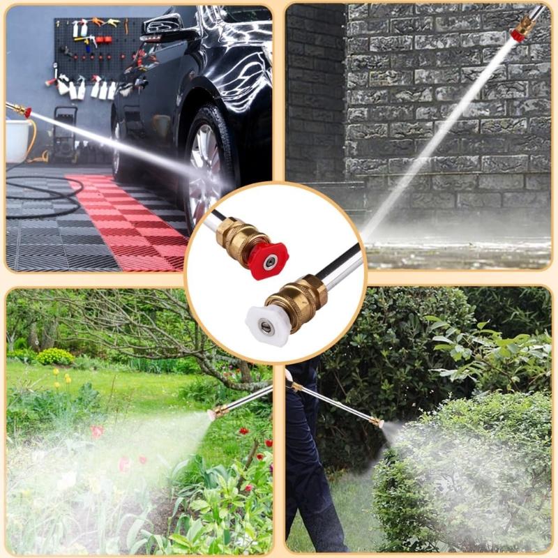 Heavy Duty Spray Hose Nozzle Set For Garden Hose With 2 High Pressure Tip for Car Wash Patios Backayrd Cleaning Tasks