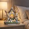 Acrylic Easter Bunny Ornament Easter Decor Desktop Decor Rabbit House 2D Flat Table Decoration Acrylic Ornament Display Shelf