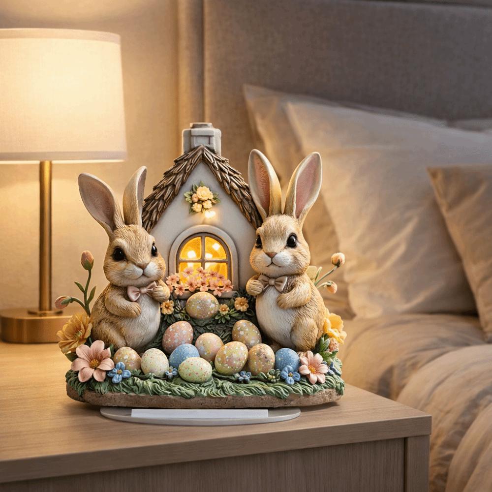 Acrylic Easter Bunny Ornament Easter Decor Desktop Decor Rabbit House 2D Flat Table Decoration Acrylic Ornament Display Shelf