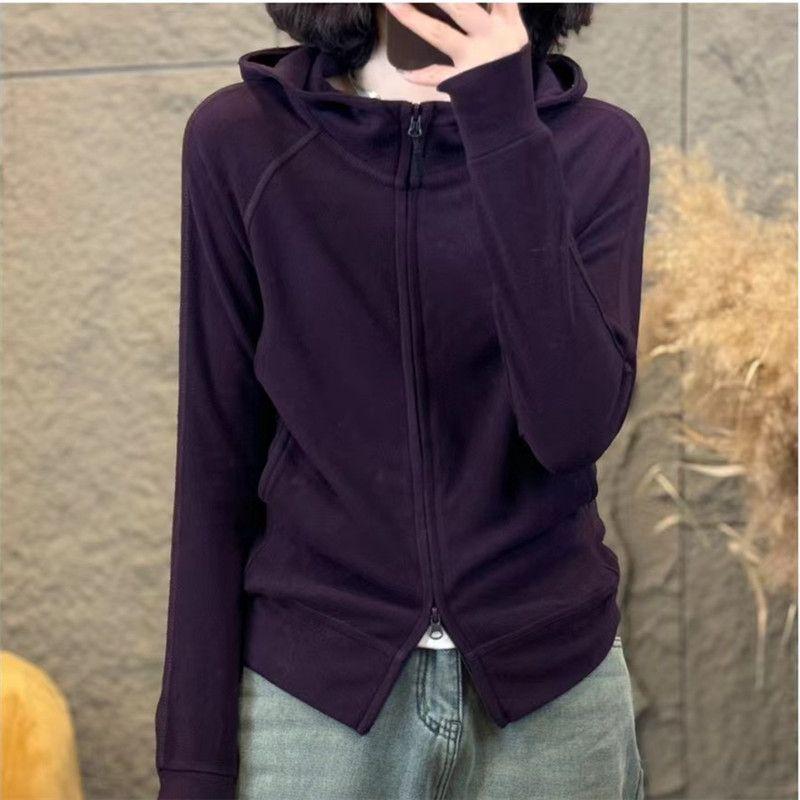

Hoodie Coat Women Fall and Winter European Goods 2025 New Arrival Trendy Sense of Design Double Zipper Easiest for Match Tup Cardigan Women Purple M