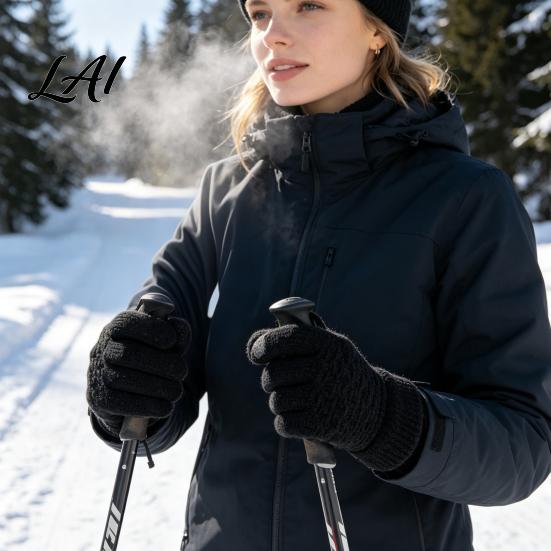 Double Layer Heat Storage Gloves 1 Pair Winter Warm Fleece Lined for Women Men Cold Resistant Weather Thermal Gloves Thickened Knit Touchscreen