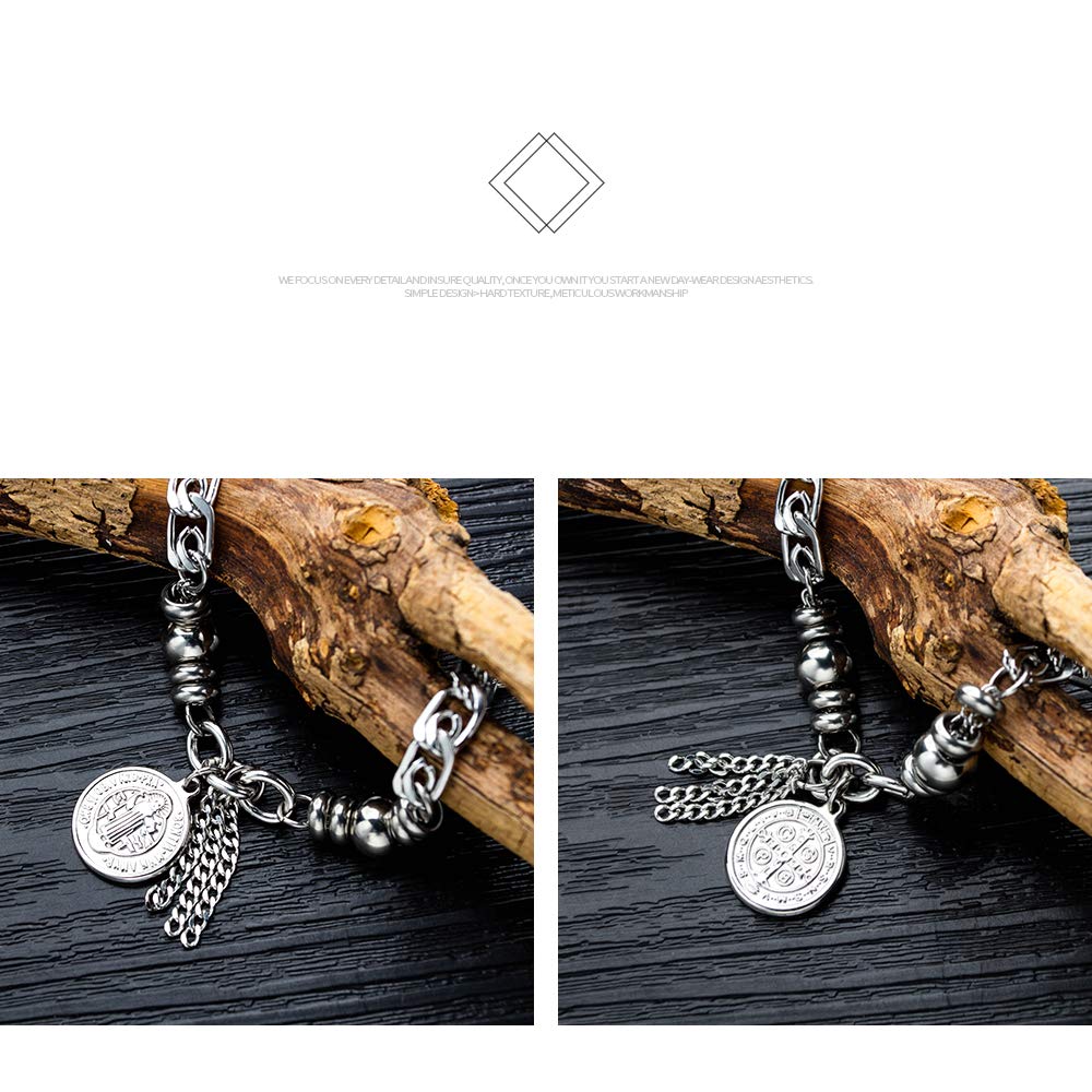 AIKS Curb Chain Popular Stainless Dangle Religious Adjustable Good Protection from Western Style Women's Bracelet, Brand, Silver, Steel, Bell, Chain,