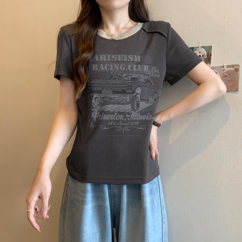 Summer pure cotton Short Sleeve T-Shirts for Women harajuku letter print Simple Casual slim Soft All-Match y2k Tops Tees Fashion
