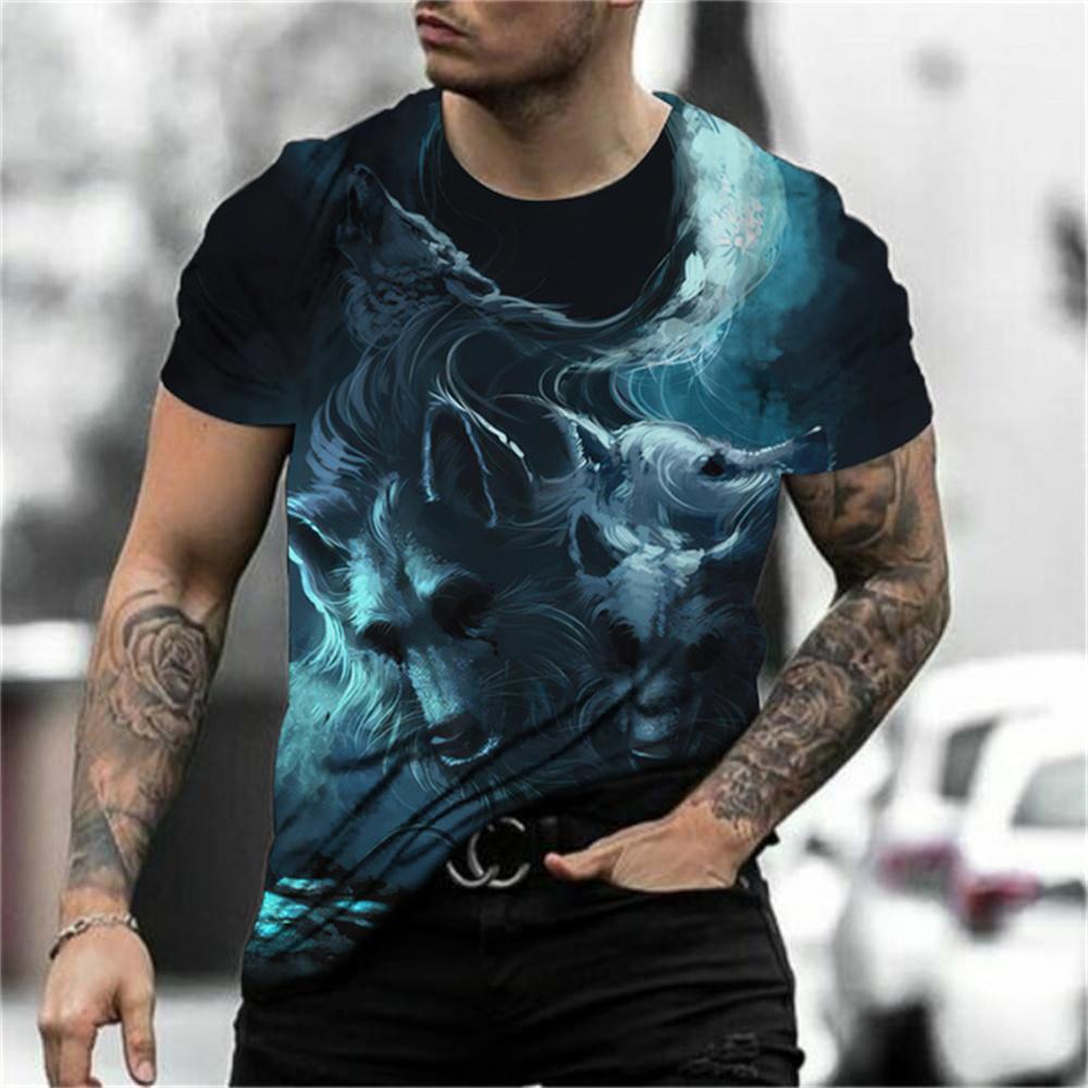 Summer Vintage Casual Men T-shirt 3D Animal Print Wolf Graphic Short Sleeve Oversized Everyday Breathable Quick Drying Clothing