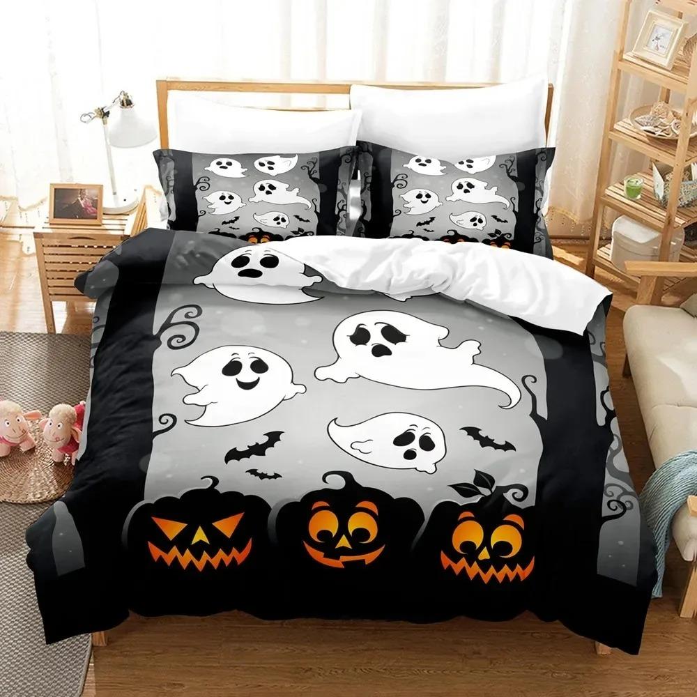 Comforter Halloween Bedding Set Kingqueen Size Cartoon Pumpkin Lantern Castle And Bat Dark Horror Night Polyester