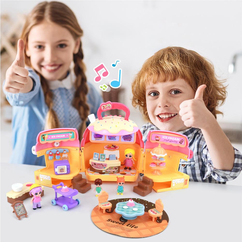 Dollhouse Toy Dessert House Simulation Villa Castle With Music Portable Doll House Playset Toy With Accessories Gifts For Kids
