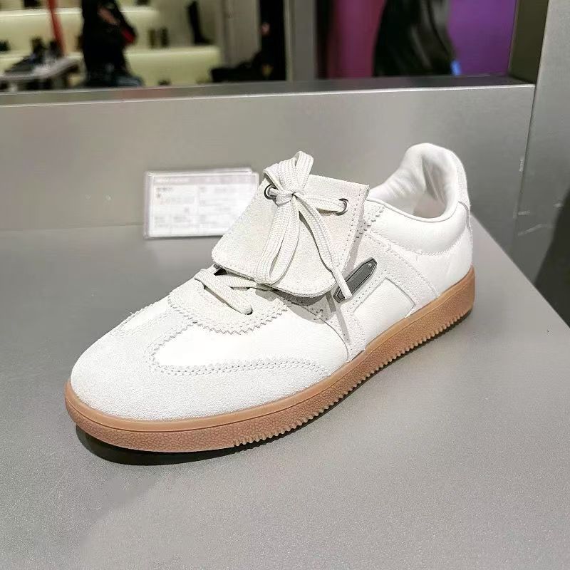 

French leather spring 2025 new German training shoes women s round head lace-up Forrest Gump shoes retro inner height increase casual board shoes 41