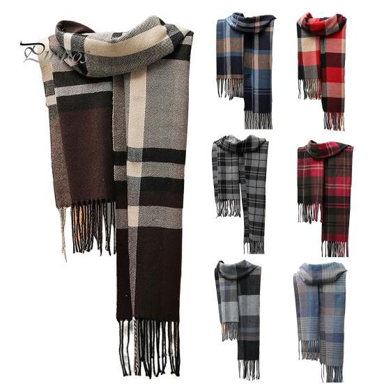 Scarves Men Scarf British Style Classic Plaid Fringed Tassels Soft Keep Warm Faux Cashmere Autumn Winter Adults Long for Riding