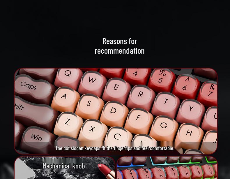 BOW Hangshi Multi-Mode Backlit Bluetooth Keyboard with Lipstick Foundation Design for Women, Mechanical Feel, and Wireless/Wired Options