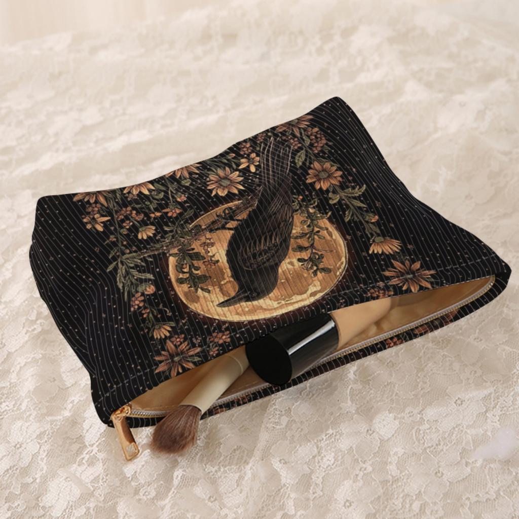Bird patterned corduroy makeup bag, lightweight zipper storage box, multifunctional bag with lining, used for storing cosmetics