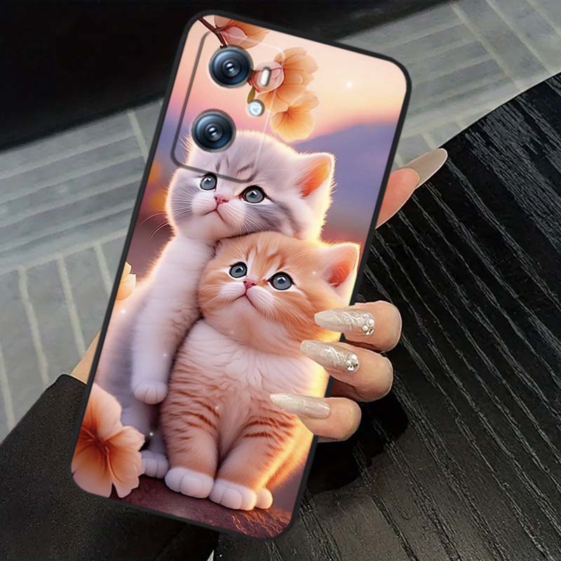 Cute cartoon cat illustration Phone Case For OPPO Reno 5 6 7 A96 A40 A58 Realme GT A74 A78 Neo2 A74 A78 Find X5 X3 X7 X8 Black