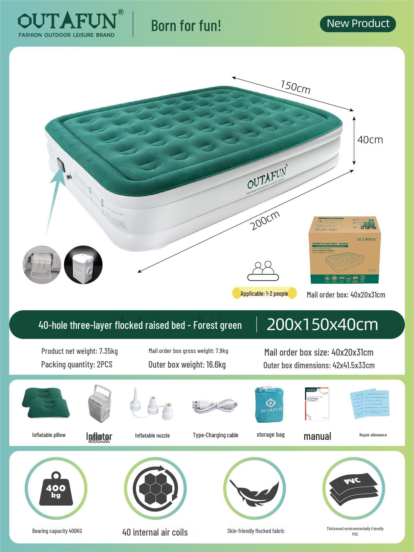 OUTAFUN Automatic Inflatable Camping Mattress & Sleeping Pad 200x150x40cm