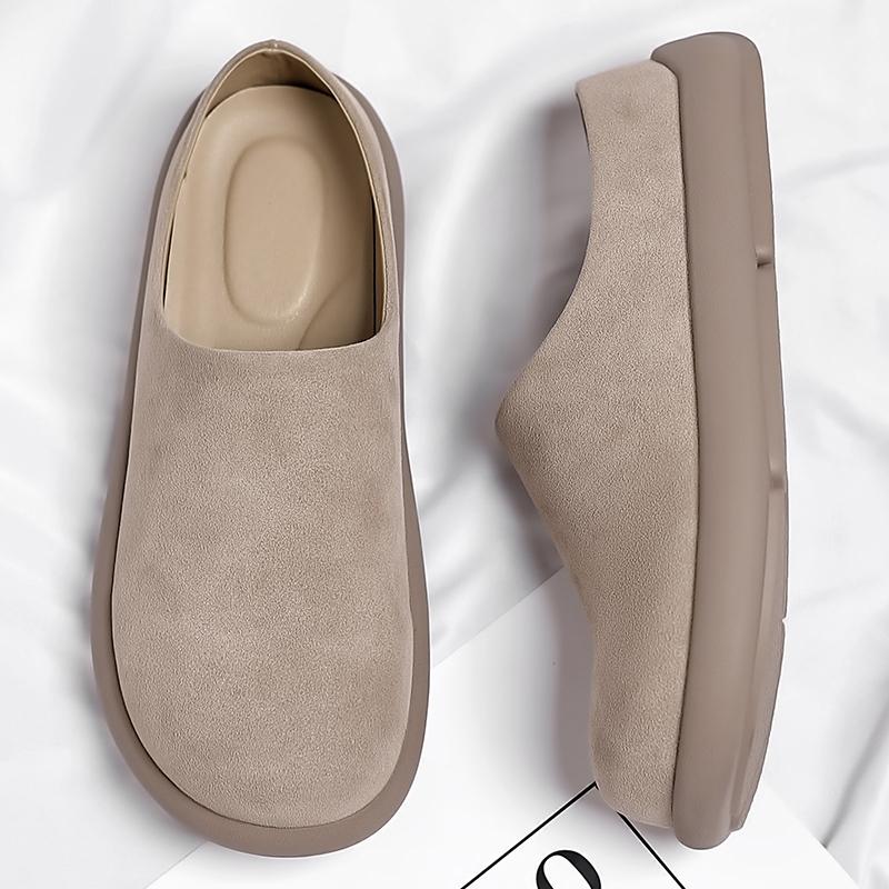 British Style Casual Leather Thick Bottom Slippers Homes In Indoor Slipper Flat Designer Non-Slip Casual Half Drag Shoes