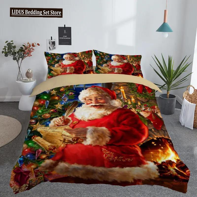 3D Printed Merry Christmas Bedding Set Queen/Twin/King Size  Christmas Decoration Home Bedclothes With Bedding Pillow