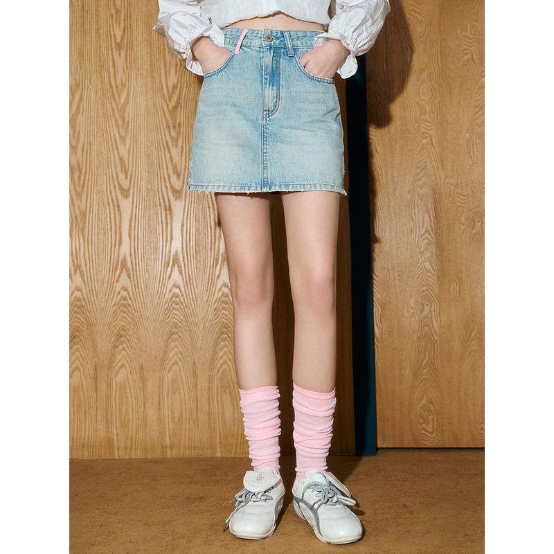 Coolhut Color-Block High-Waisted Casual Straight Short Skirt Slimming Design Straight-Leg 2025 Summer Denim Skirt
