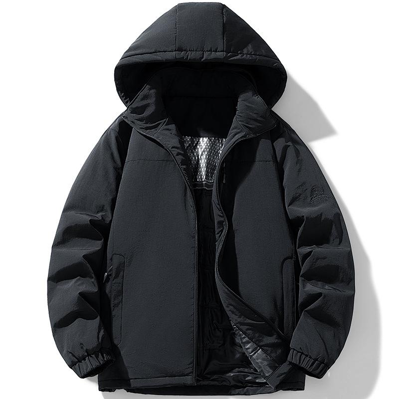 

Men s Winter Cotton Jacket, Casual Thickened Hooded Coat, Graphene-Insulated Puffer Coat L чёрный