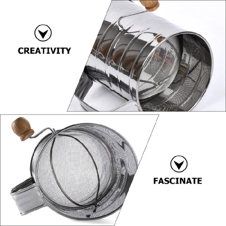 Commercial Grade Flour Sifter with Double Rings 3 Cup Ergonomic Hand Crank Large Capacity Flour Strainer