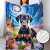 A Charming Doberman Pattern Fleece Throw Blanket Featuring a Starry Night Sky, Soft And Warm, Perfect for Sofa Use, Home Relaxation, Air Conditioning,