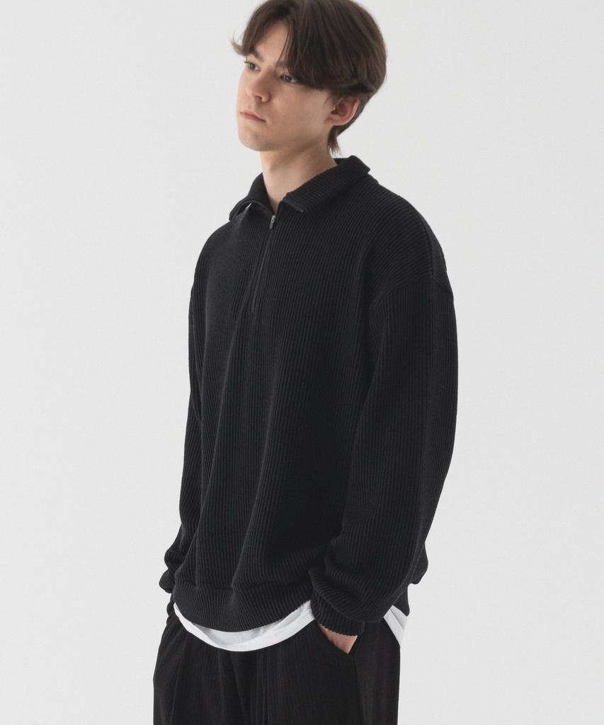 PIANER Comfortable Oversized Half-Zip Collared Knit (Black)