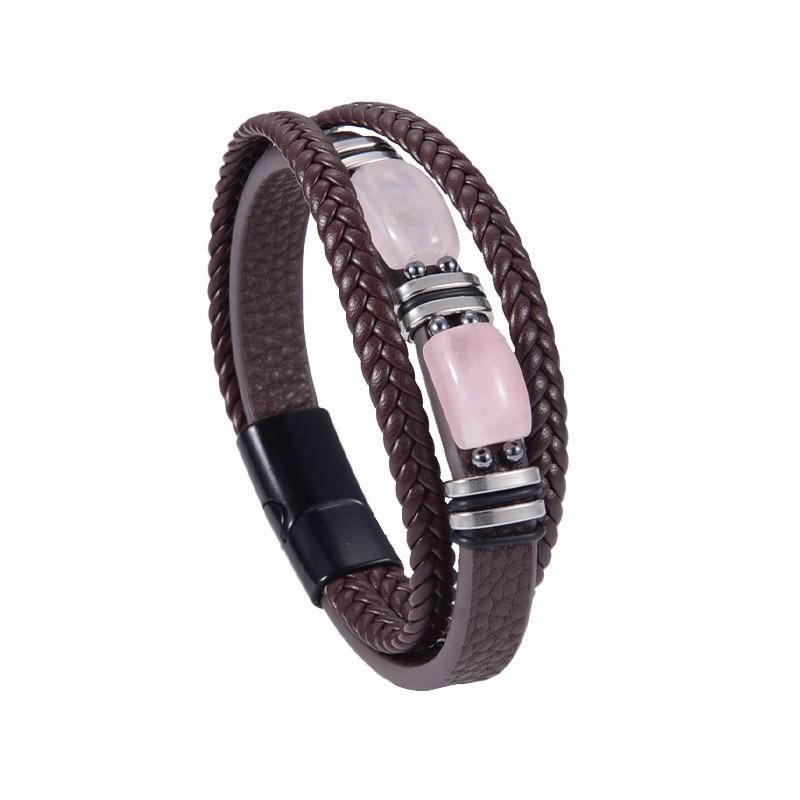 Men's Tiger Eye Woven Leather Bracelet - European & American Retro Style with Stainless Steel Handmade Jewelry.