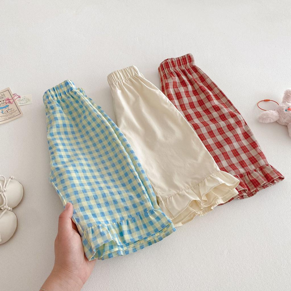 Baby Girls Straight Pants Classic Plaid Casual Trousers Korean Style Summer Kids Clothing