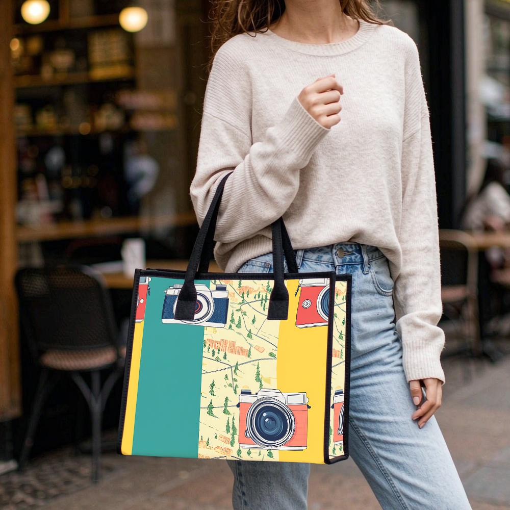 Cute Camera Print Tote Bag Casual Large Capacity Outdoor Daily Handbag