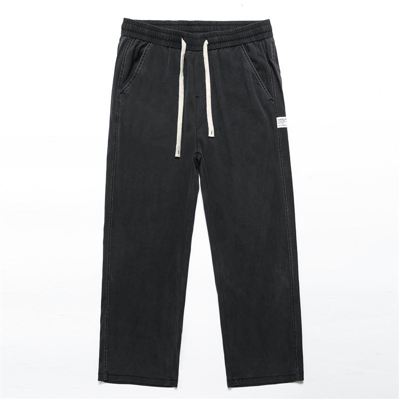 Men's Summer Tencel Jeans: Lightweight, Loose-Fit Straight-Leg Drawstring Sports Shorts, Trendy Workwear Casual Nine-Point Pants