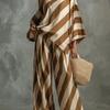 Vintage Striped Print Fashion Wide Leg Pants Set