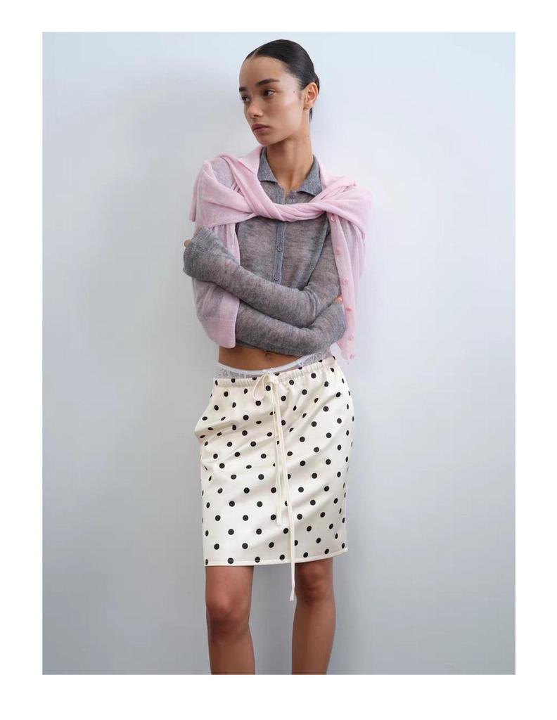 Women's Elegant Apricot Polka Dot Drawstring Hip Wrap Skirt